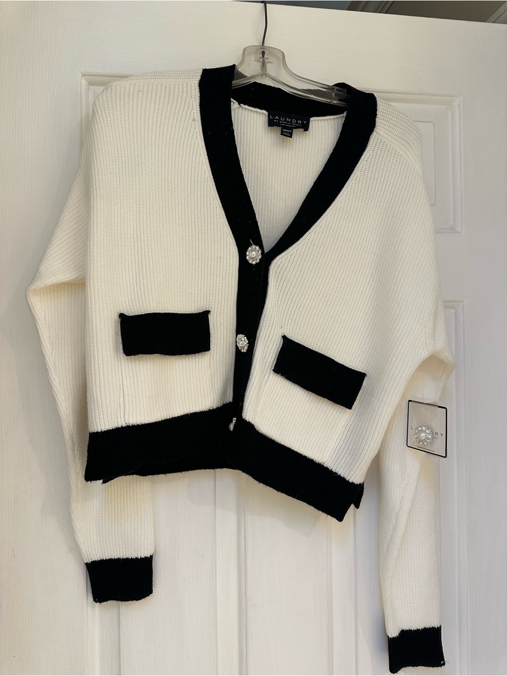 Black & White Cropped Cardigan Sweater